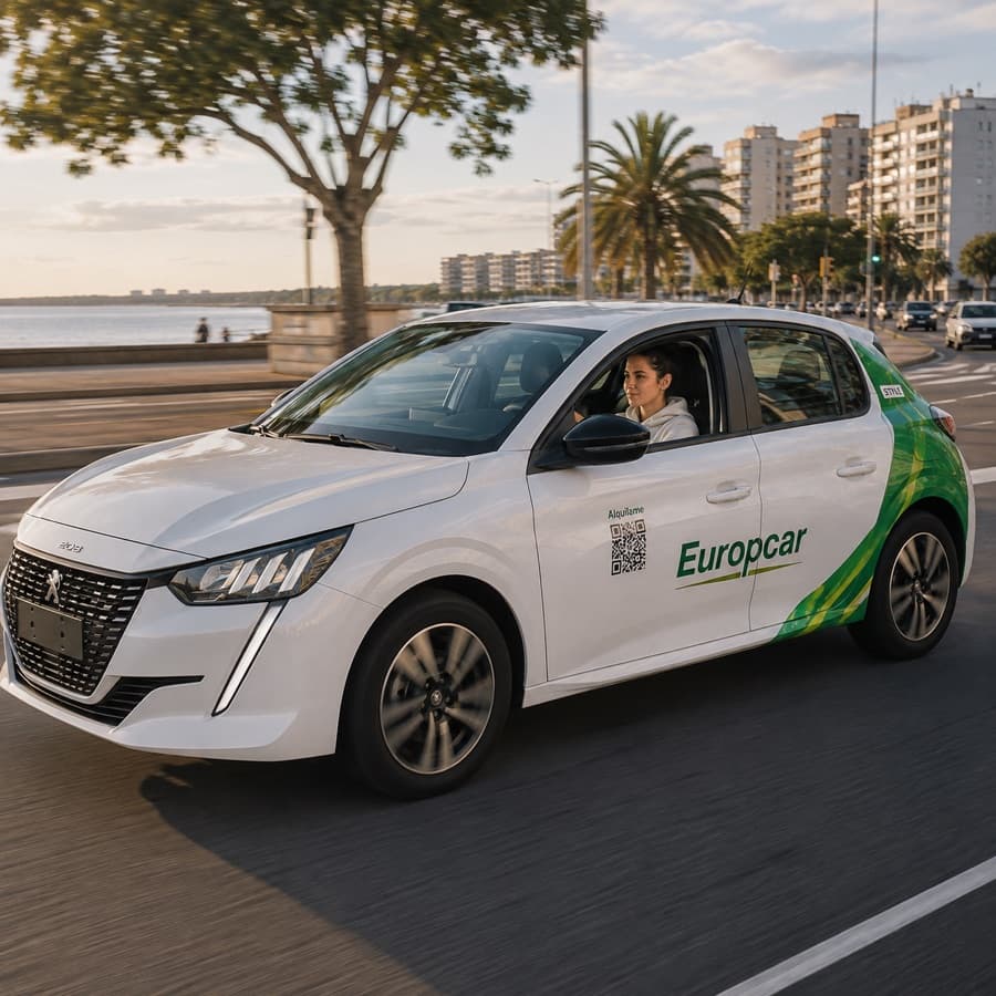 Someone driving an OlaGO car along the Montevideo waterfront